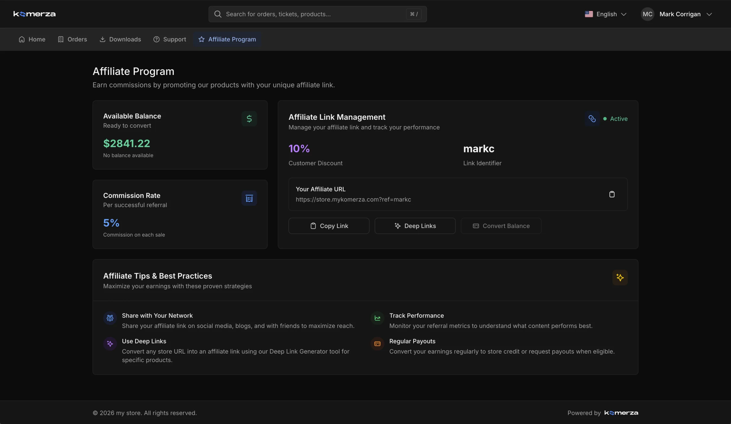 Komerza Affiliate Portal