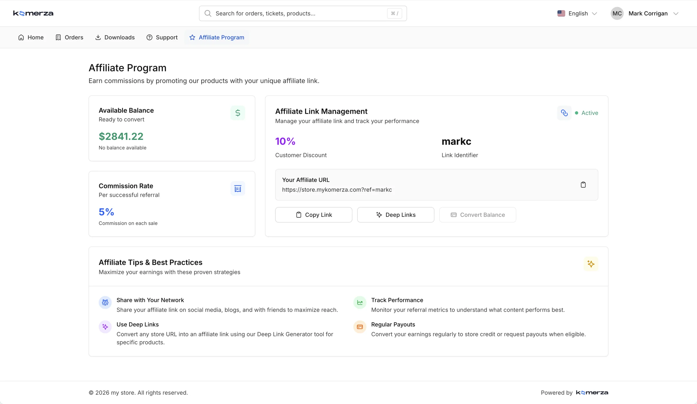 Komerza Affiliate Portal