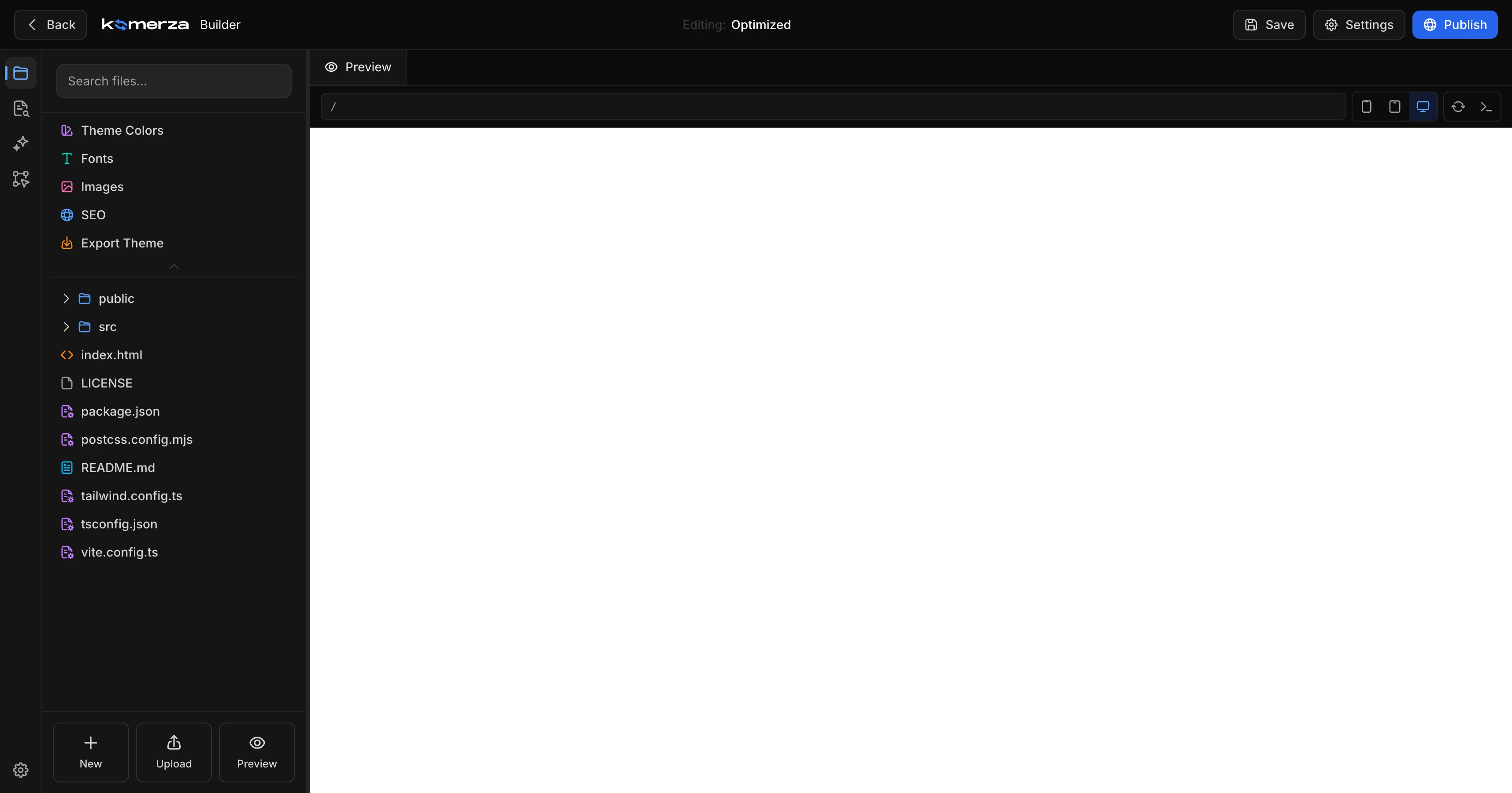 Komerza Builder Interface