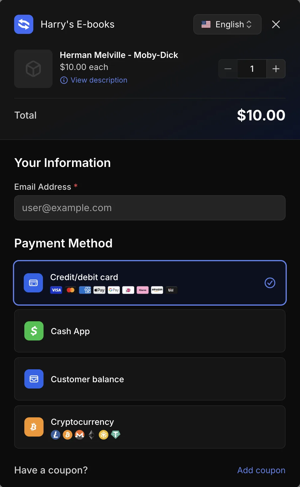 Embeddable checkout widget
